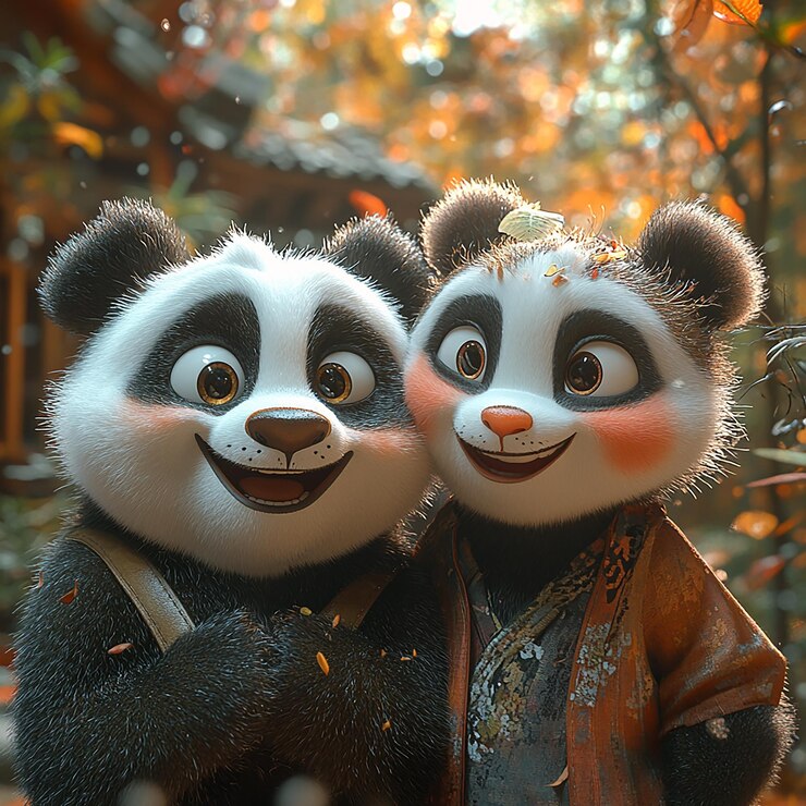 Foto dos osos panda están posando para una foto