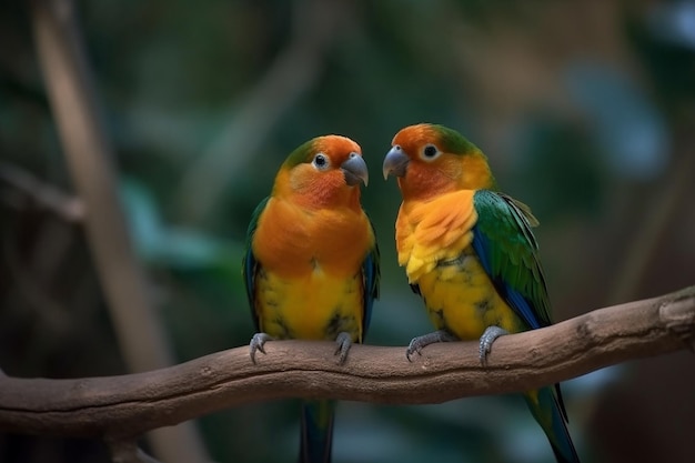 Foto dos pájaros coloridos en una rama