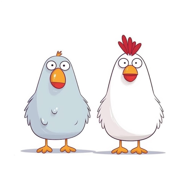 dos pájaros de dibujos animados con picos rojos uno al lado del otro ai generativo