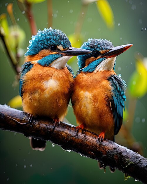 Foto dos pájaros están sentados en una rama de un árbol uno tiene una cabeza azul