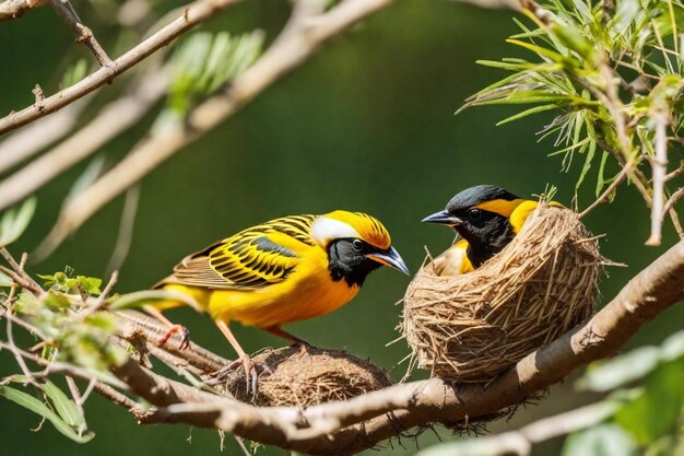 Foto dos pájaros están sentados en una rama con sus cabezas juntas