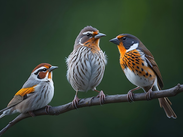 Dos pájaros en el pegajoso con fondo borroso poco profundo uno de ellos se extendió