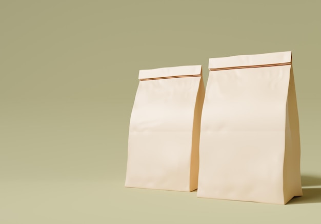 dos paquetes de bolsas de papel marrón fondo marrón 3d render