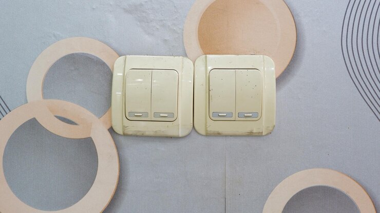 dos pares de interruptores de luz en la pared del papel tapiz