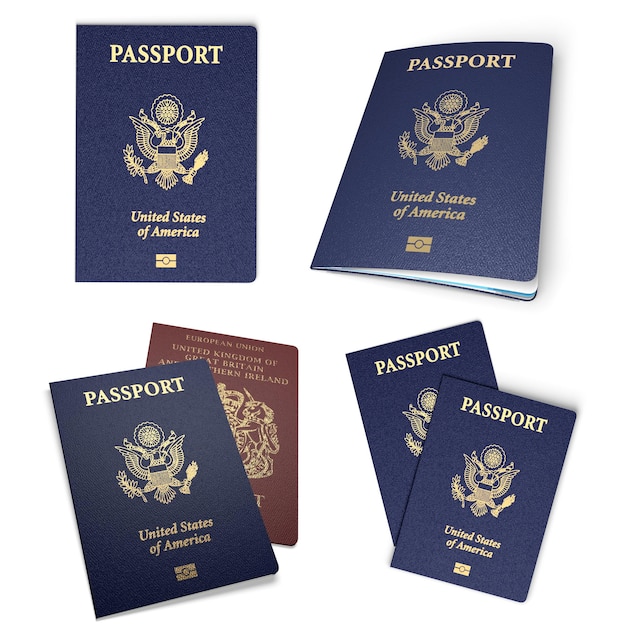 Foto dos pasaportes aislado sobre fondo