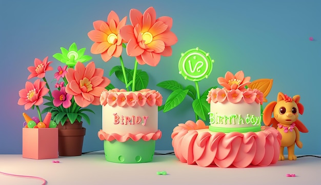 Dos pasteles coloridos con flores