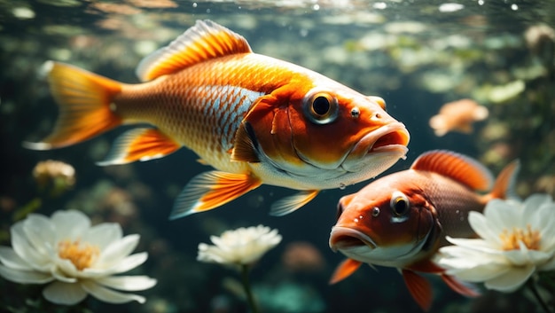 Dos peces y una flor en blanco