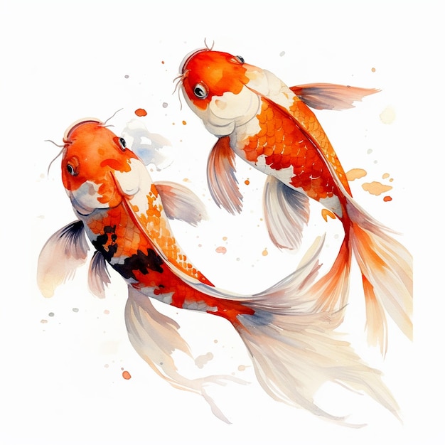 Dos peces koi japoneses nadando cada uno por separado desde la vista hacia arriba