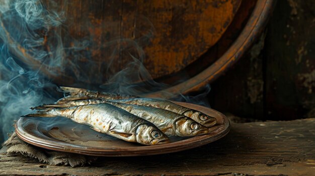 Dos peces en una mesa de madera