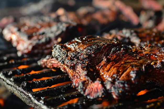 Foto dos pedazos de kebab lule bbq servidos con especies y hierbas