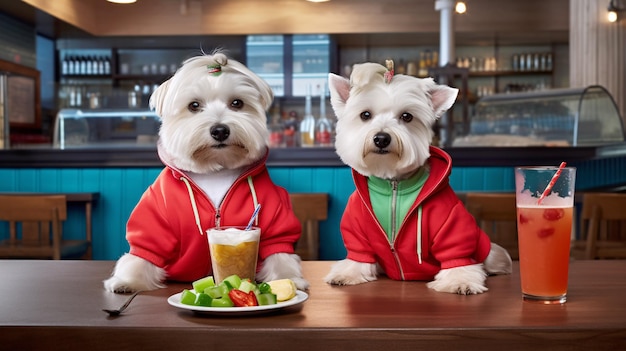 Dos perros en un bar con una bebida.