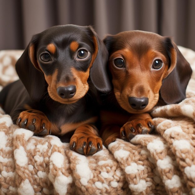 dos perros dachshund acostados en una manta