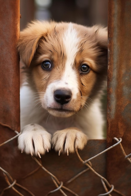 Dos perros detrás de una valla que representa la adopción de mascotas necesitan un mensaje de bienestar animal