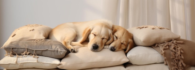 Dos perros durmiendo en almohadas de IA generativa