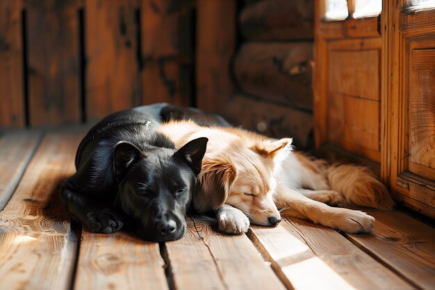 Dos perros durmiendo en el suelo.