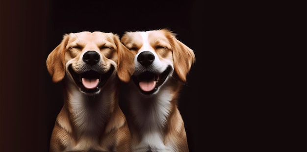 dos perros están mirando hacia arriba y uno está durmiendo con los ojos cerrados