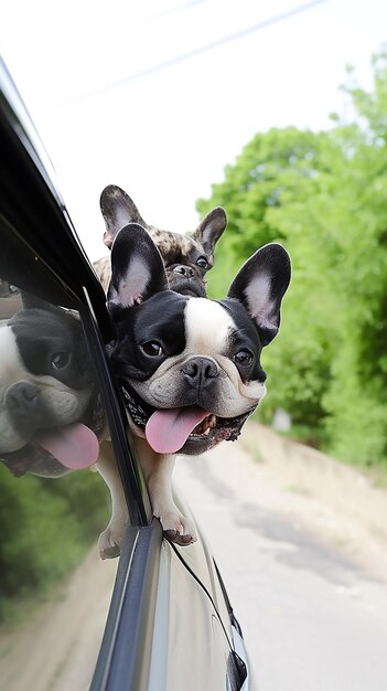 Dos perros sacando sus cabezas de la ventana de un coche