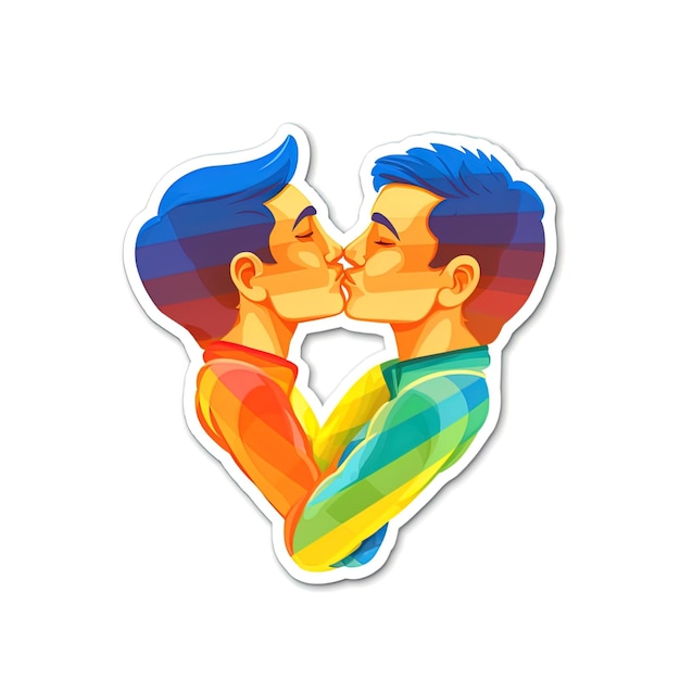 Dos personas besándose frente a un corazón que dice "amor".