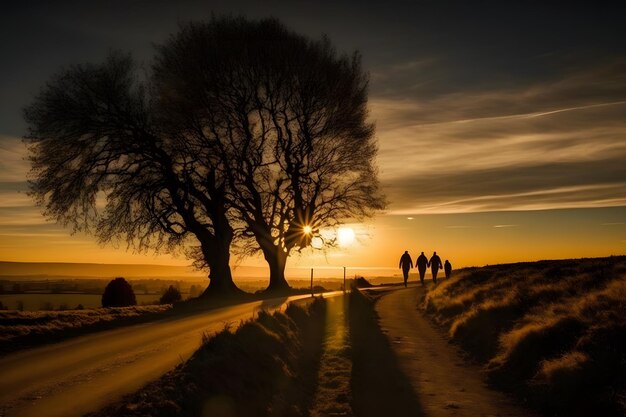 Dos personas caminando por una calle, una de las cuales está iluminada por el sol.