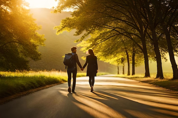 dos personas caminando por una calle tomados de la mano