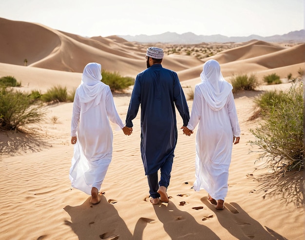 Foto dos personas caminando por el desierto