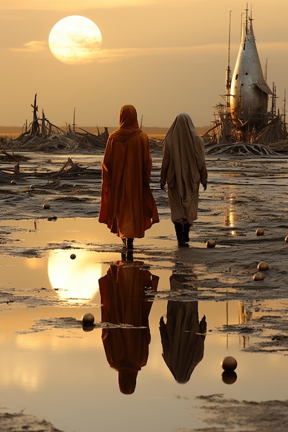 dos personas caminando por una playa