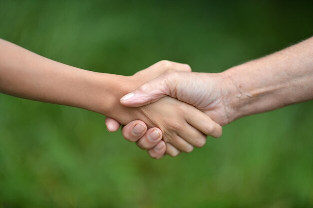 Dos personas cogidas de la mano en la naturaleza.