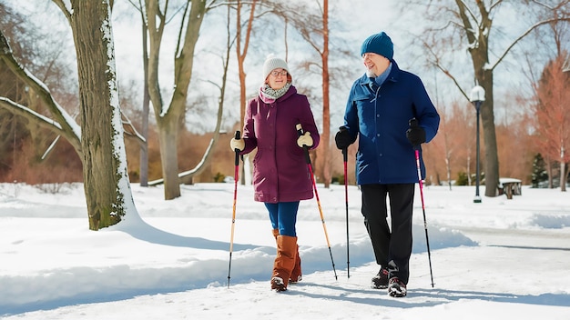 dos personas están caminando en la nieve con esquís