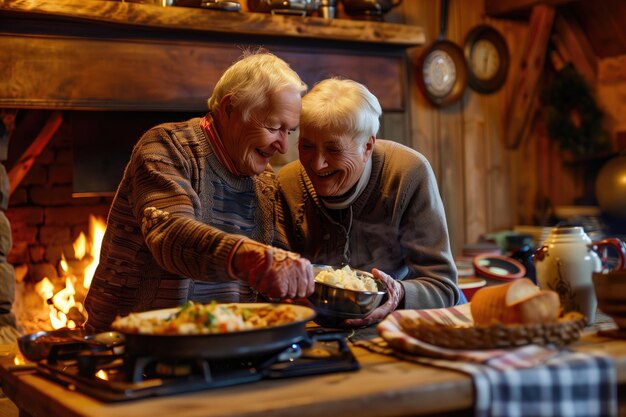 Foto dos personas están cocinando en una cocina con una estufa y una estufa