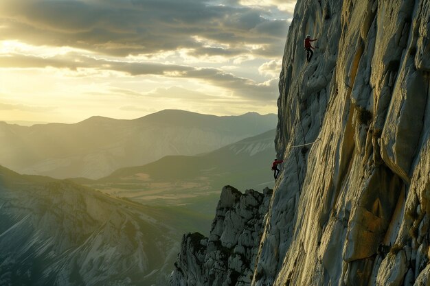 Foto dos personas están escalando una montaña.