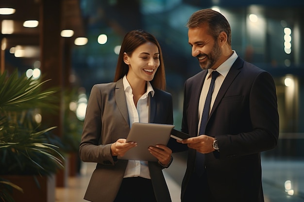 Dos personas de negocios profesionales felices equipo de IA generativa