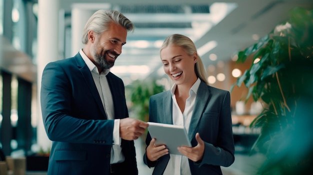 Foto dos personas de negocios trabajando con una tableta en la oficina