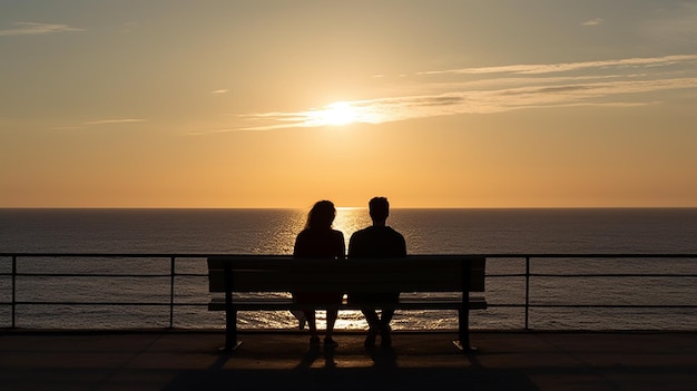 Dos personas sentadas en un banco mirando al mar