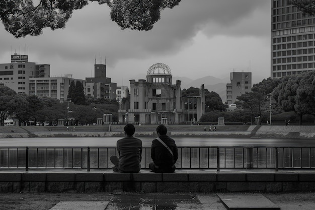 Dos personas sentadas en un banco mirando la ciudad