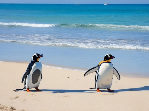 Dos pingüinos en la playa