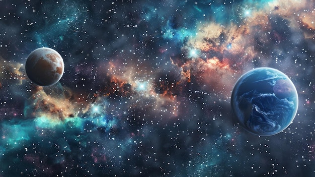 Dos planetas están en el cielo uno es azul y el otro es rojo