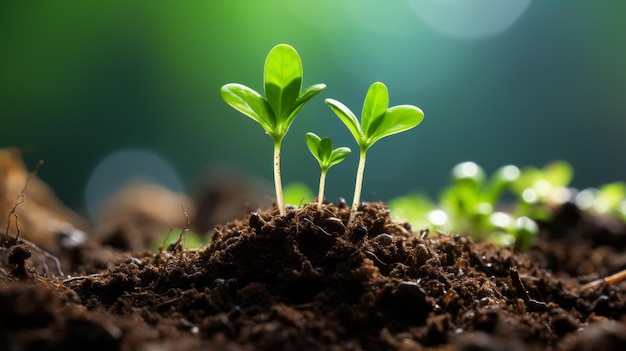 dos plantas jóvenes que crecen en el suelo