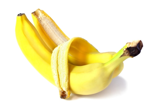 Dos plátanos abrazados aislados en un fondo blanco