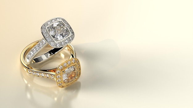 Dos preciosos anillos de diamantes con piedra cojín