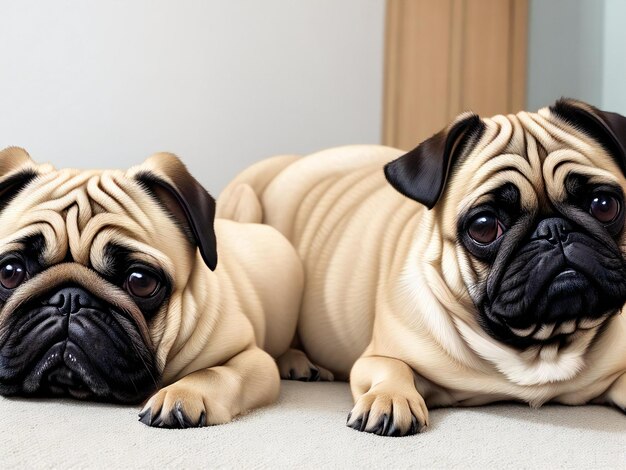 Dos pugs están aburridos perro gracioso ai generado