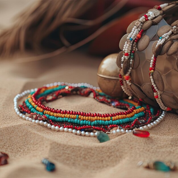 Dos pulseras y una pelota en la playa.