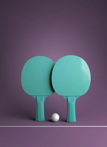 Dos raquetas de tenis de mesa o ping pong y un diseño de cartel de torneo de pelota representación de ilustración 3d