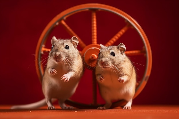 Foto dos ratas frente a una rueda.