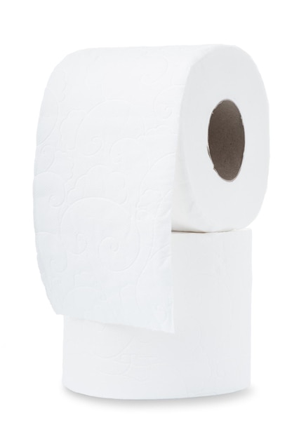 Dos rollos de papel higiénico aislado sobre un fondo blanco.