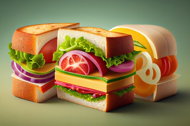 Dos sándwiches submarinos frescos Generative Ai