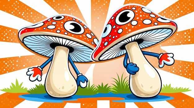 Dos setos de dibujos animados con tapas rojas