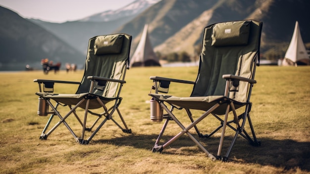 Dos sillas de césped en un campo cubierto de hierba