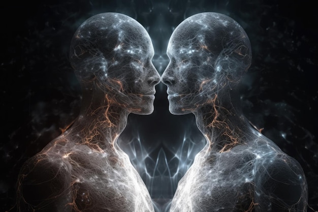 Dos siluetas de alma humana sobre fondo oscuro IA generativa