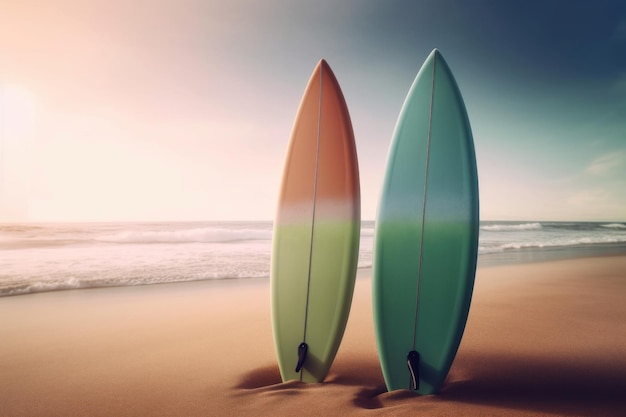 Dos tablas de surf en la playa generar Ai