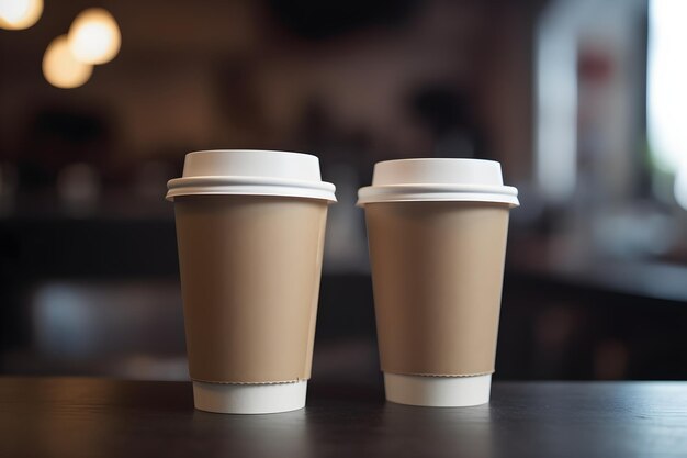 Dos tazas de café en una mesa con una que dice "café"